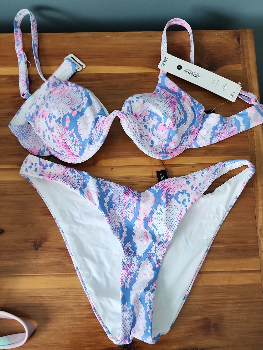 Aqua Pink & Blue Abstract Print Underwire Bikini Set